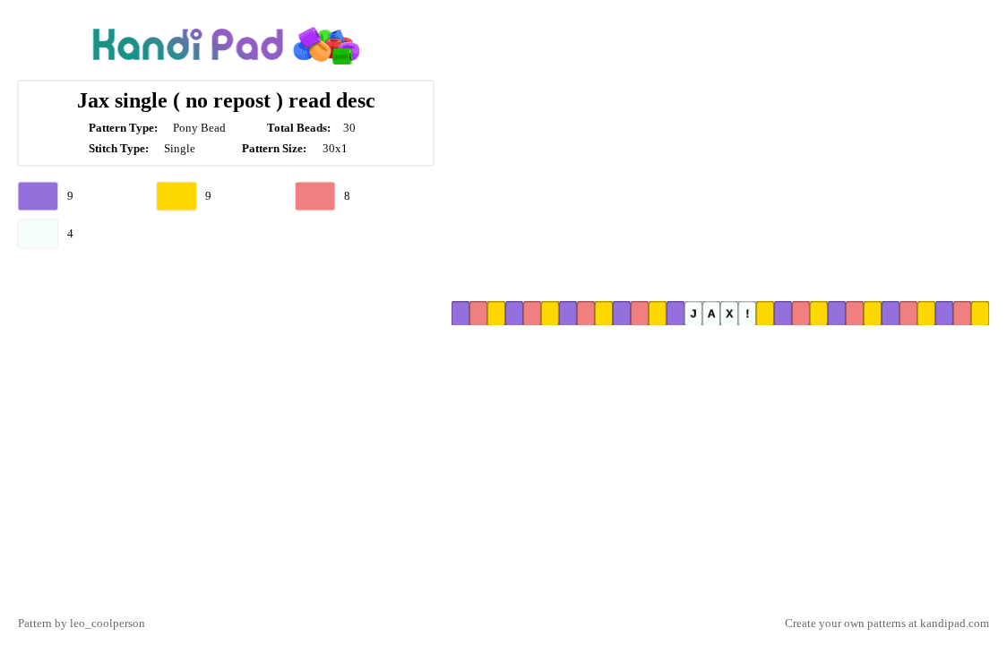 Jax single ( no repost ) read desc - Pony Bead Pattern by katlikescats on Kandi Pad - purple, yellow