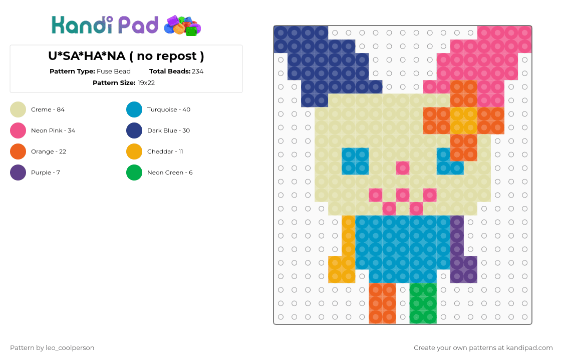 U*SA*HA*NA ( no repost ) - Fuse Bead Pattern by leo_coolperson on Kandi Pad - yellow,pink,blue,colorful,sanrio,hello kitty