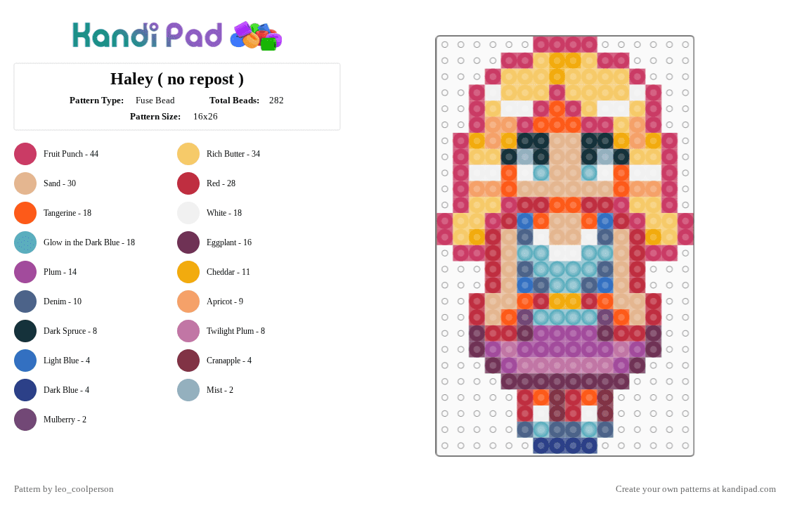 Haley ( no repost ) - Fuse Bead Pattern by leo_coolperson on Kandi Pad - pink,orange,beige,yellow,stardew valley