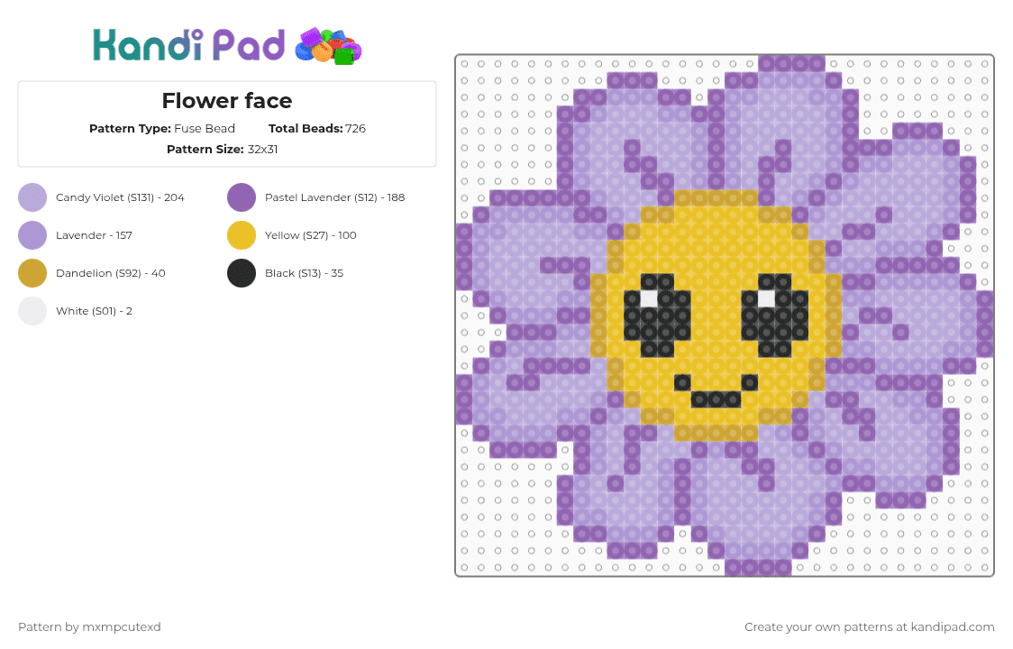 Flower face - Fuse Bead Pattern by mxmpcutexd on Kandi Pad - pink