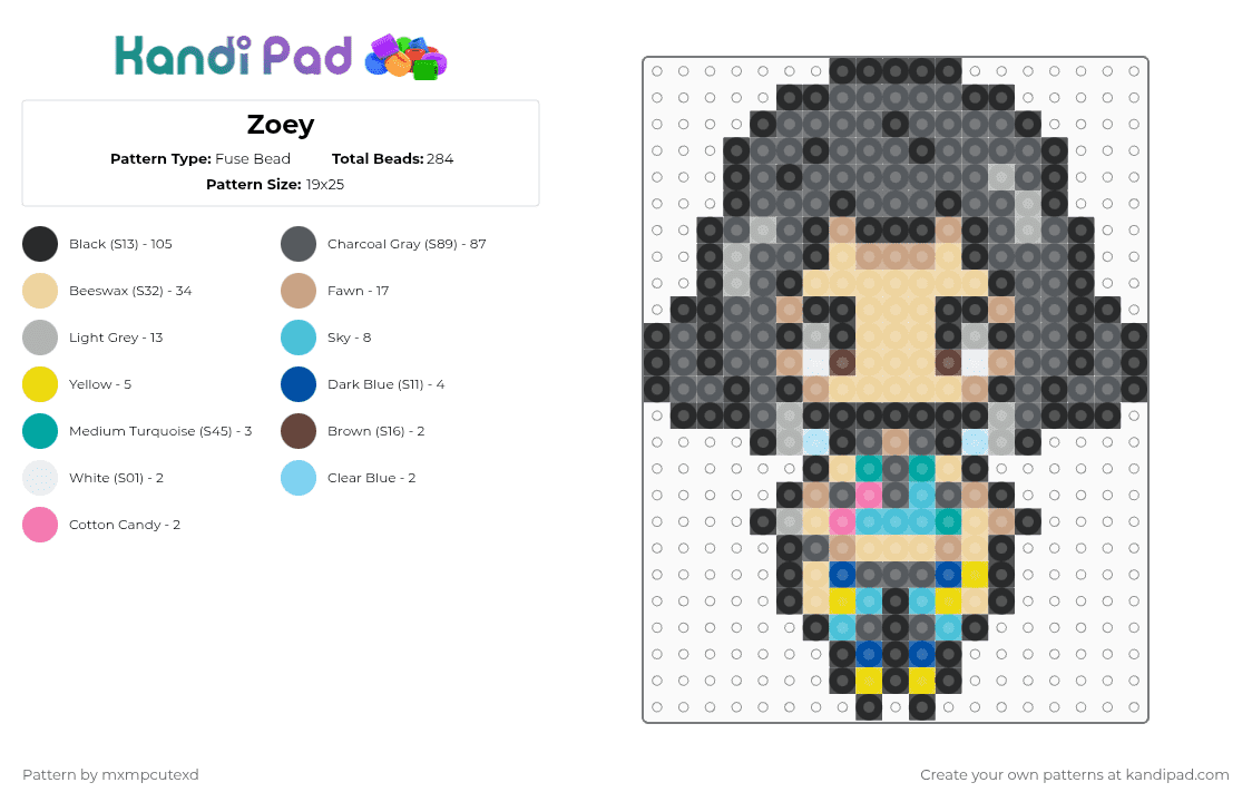 Zoey - Fuse Bead Pattern by mxmpcutexd on Kandi Pad - gray,beige