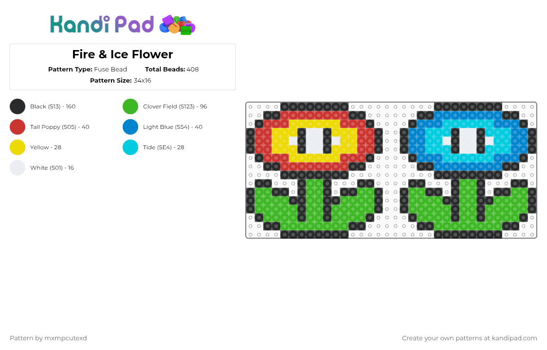 Fire & Ice Flower - Fuse Bead Pattern by mxmpcutexd on Kandi Pad - green