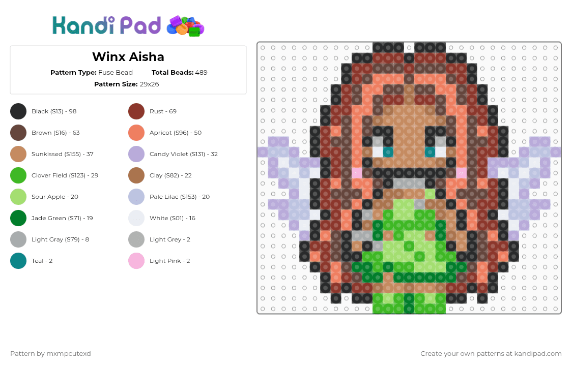 Winx Aisha - Fuse Bead Pattern by mxmpcutexd on Kandi Pad - tan,brown,orange,colorful