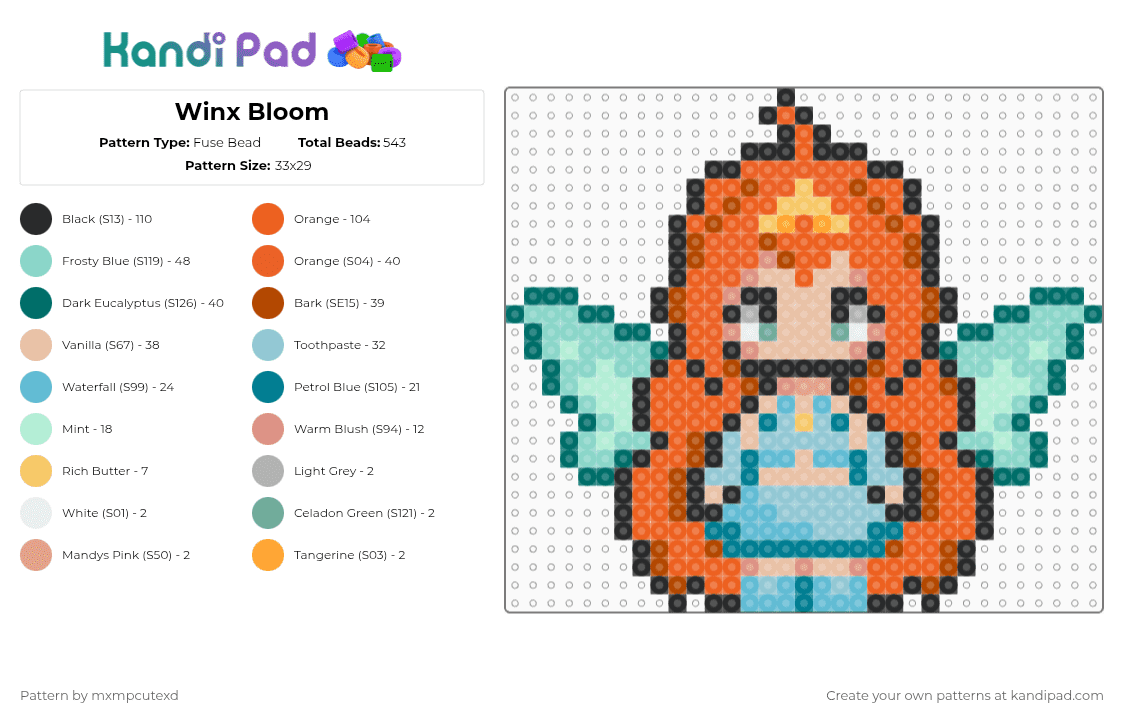 Winx Bloom - Fuse Bead Pattern by mxmpcutexd on Kandi Pad - orange,light blue