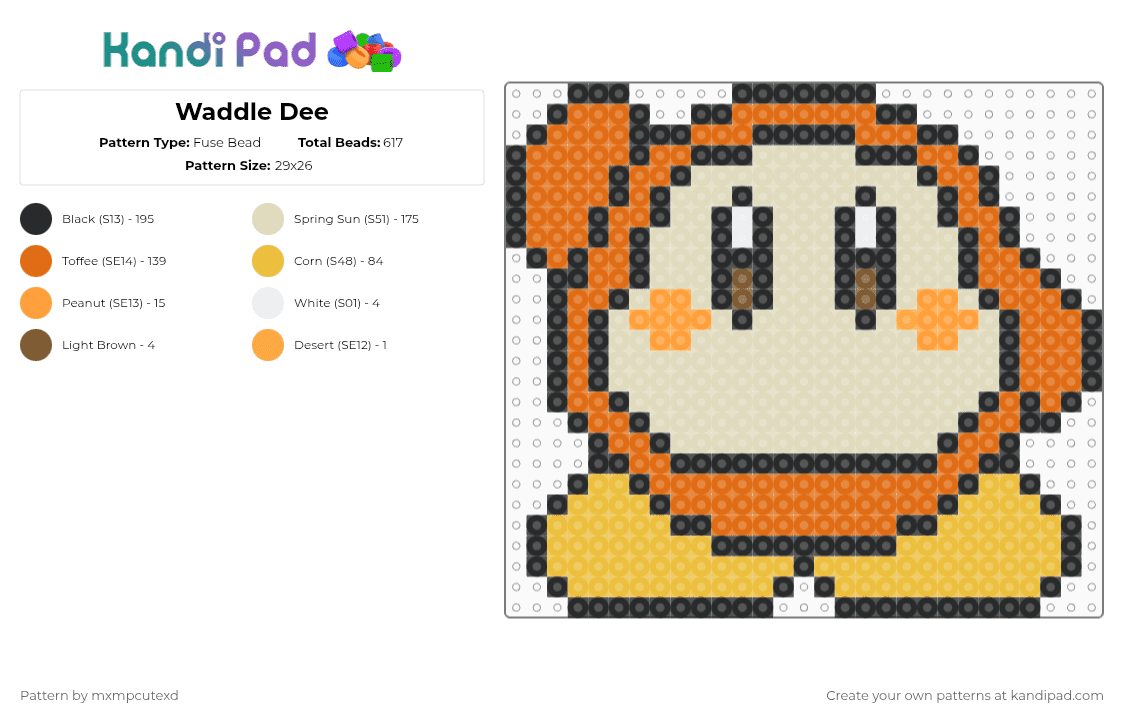 Waddle Dee - Fuse Bead Pattern by mxmpcutexd on Kandi Pad - orange,beige