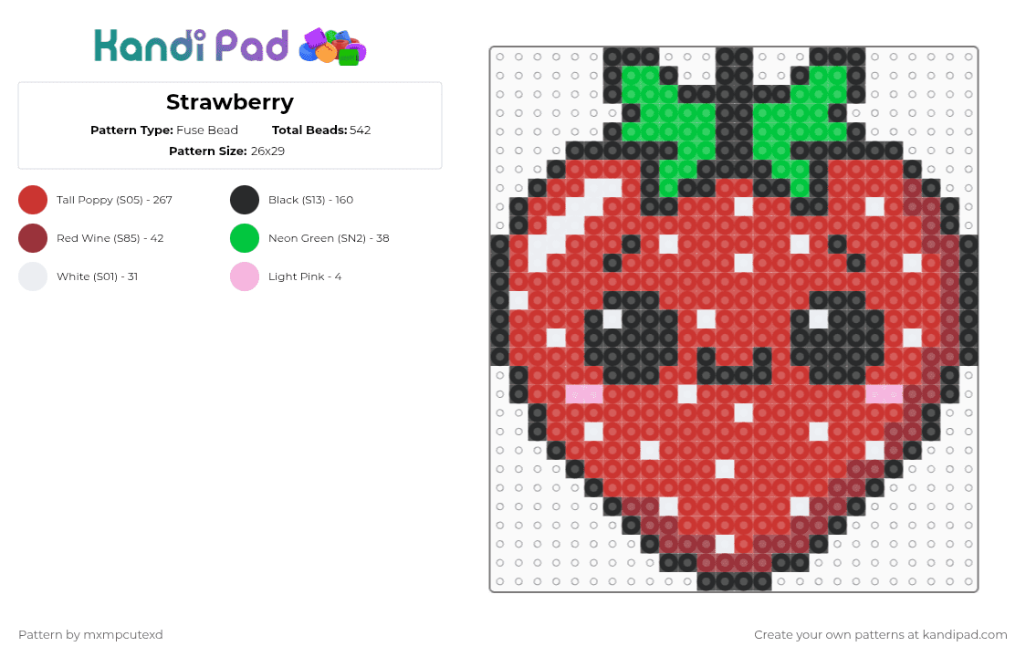 Strawberry - Fuse Bead Pattern by mxmpcutexd on Kandi Pad - red