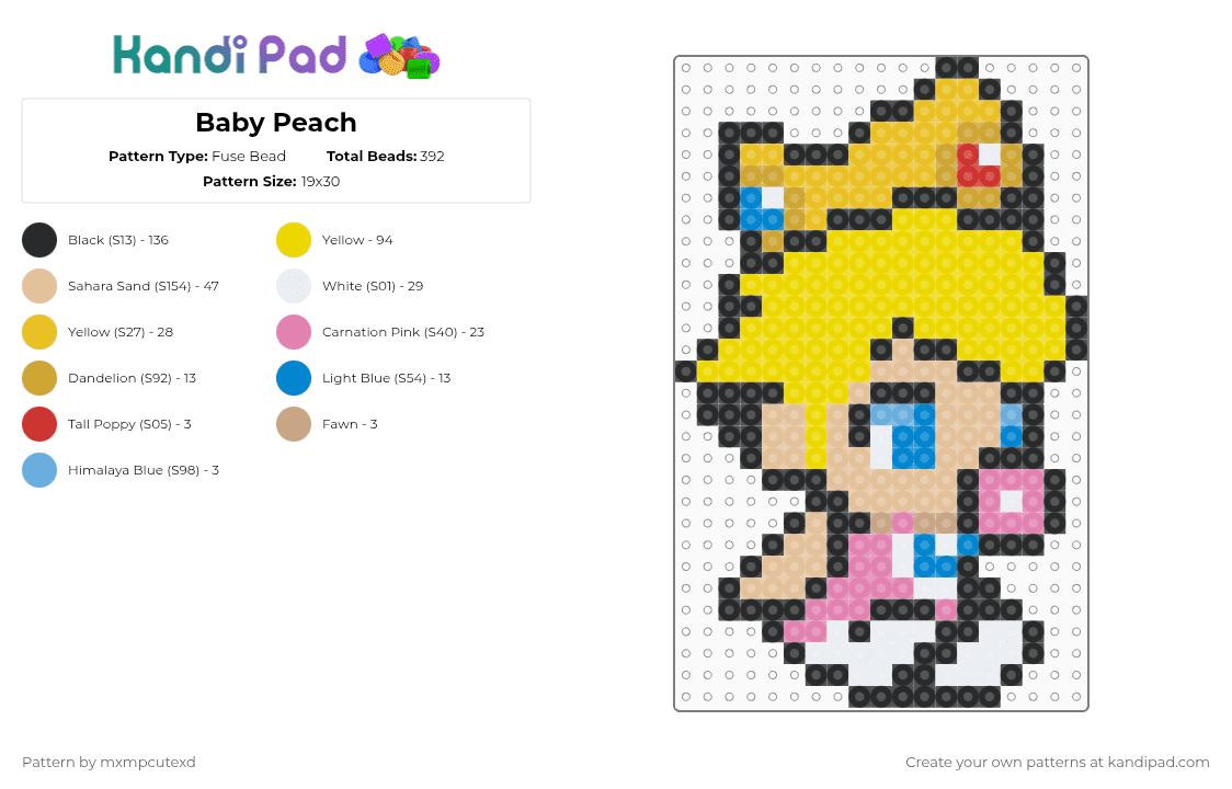 Baby Peach - Fuse Bead Pattern by mxmpcutexd on Kandi Pad - yellow,beige