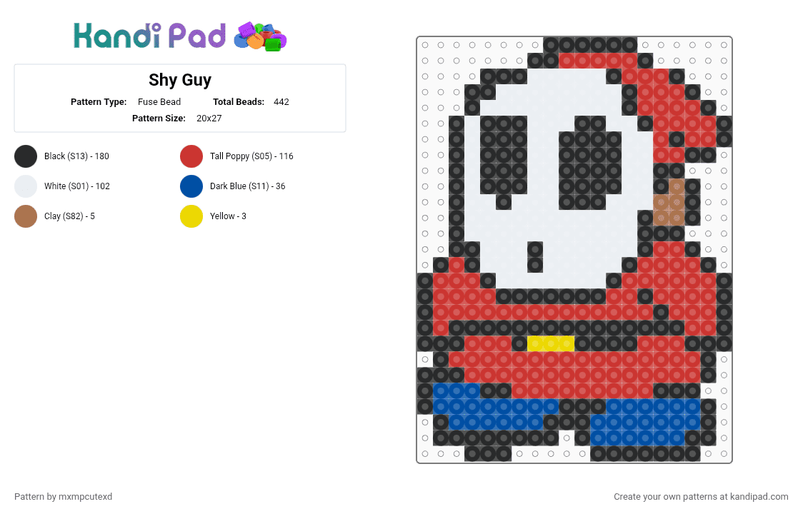 Shy Guy - Fuse Bead Pattern by mxmpcutexd on Kandi Pad - red