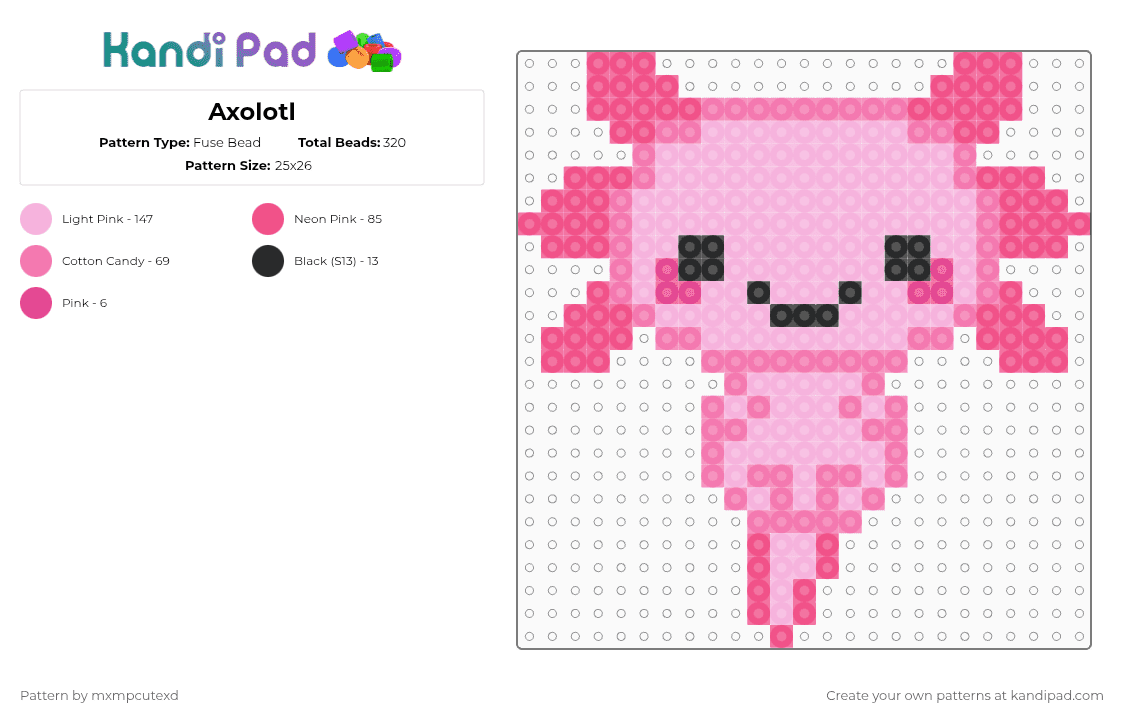 Axolotl - Fuse Bead Pattern by mxmpcutexd on Kandi Pad - pink