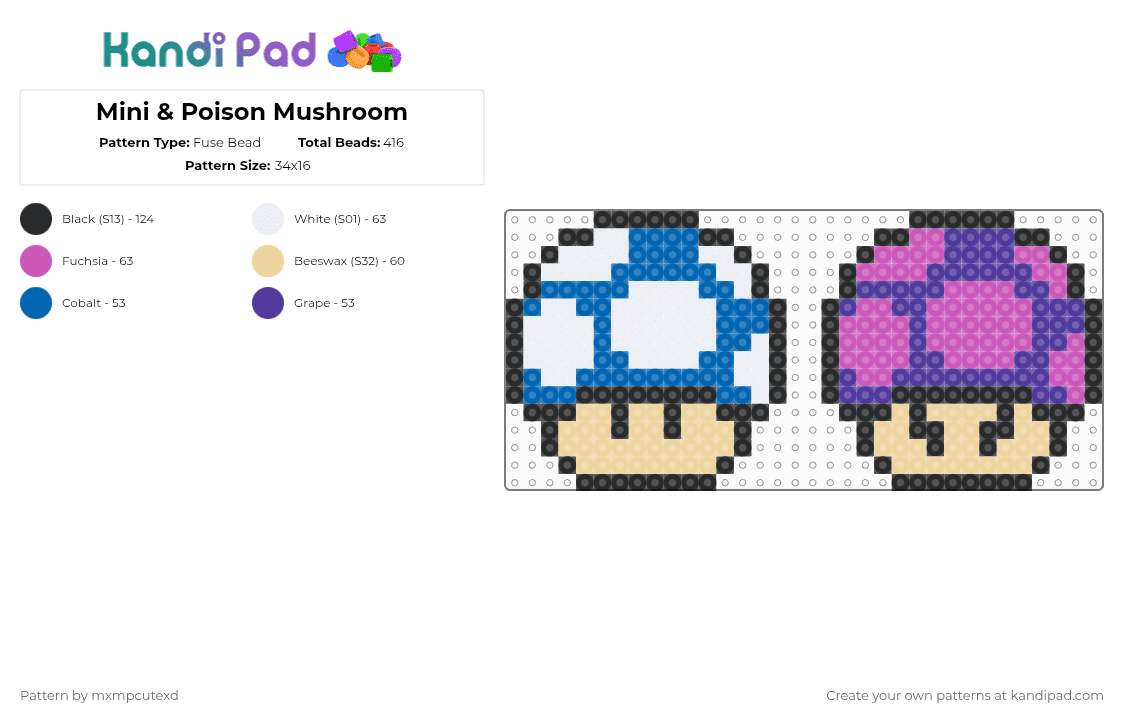 Mini & Poison Mushroom - Fuse Bead Pattern by mxmpcutexd on Kandi Pad - beige,pink