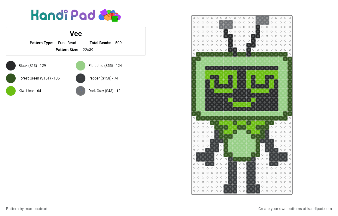 Vee - Fuse Bead Pattern by mxmpcutexd on Kandi Pad - teal,gold
