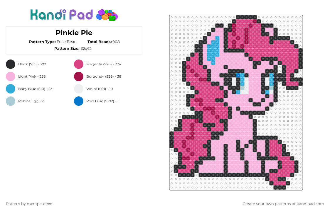 Pinkie Pie - Fuse Bead Pattern by mxmpcutexd on Kandi Pad - pink