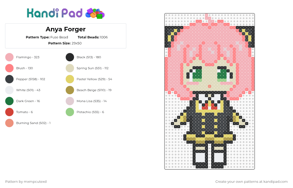 Anya Forger - Fuse Bead Pattern by mxmpcutexd on Kandi Pad - beige,red