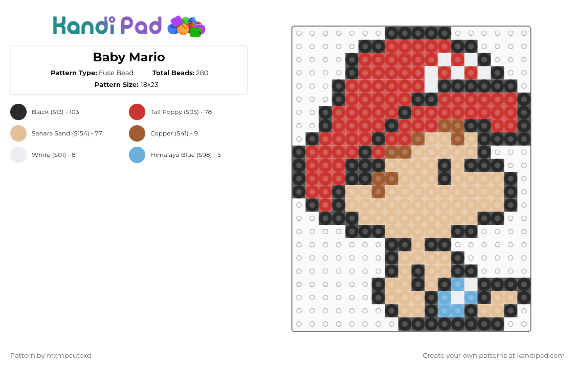 Baby Mario - Fuse Bead Pattern by mxmpcutexd on Kandi Pad - red,beige