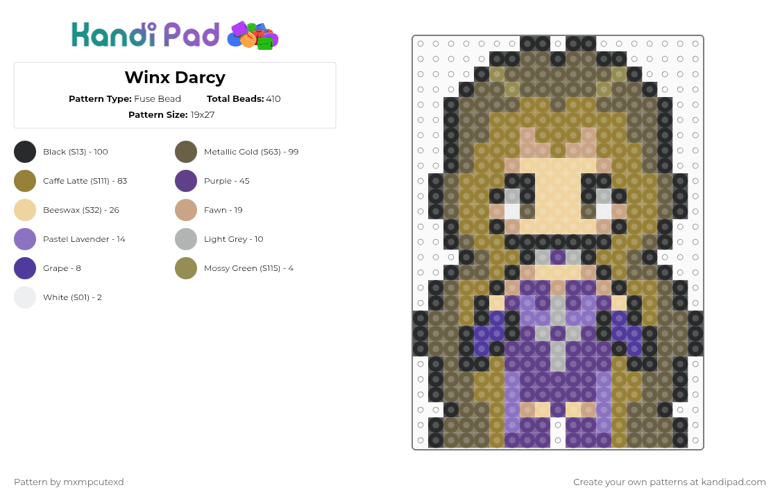Winx Darcy - Fuse Bead Pattern by mxmpcutexd on Kandi Pad - tan,gold