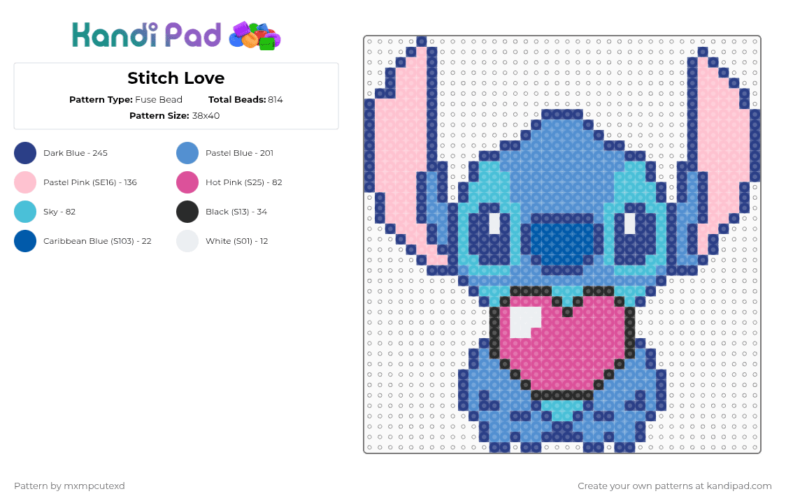 Stitch Love - Fuse Bead Pattern by mxmpcutexd on Kandi Pad - blue,light blue