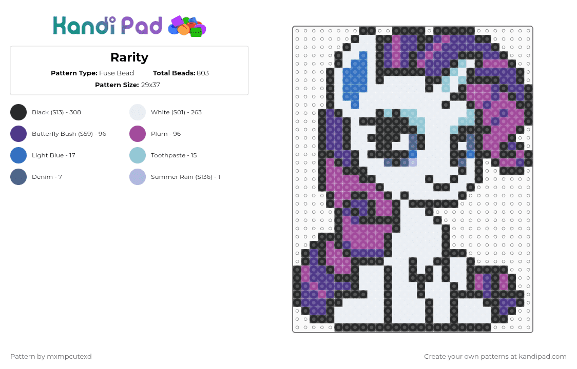 Rarity - Fuse Bead Pattern by mxmpcutexd on Kandi Pad - white,pink,purple