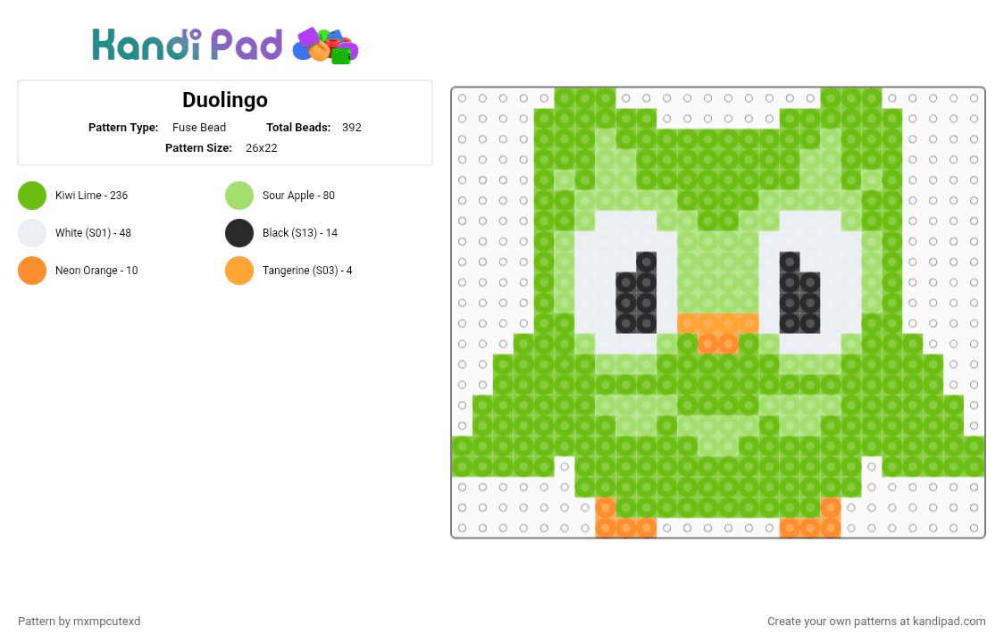 Duolingo - Fuse Bead Pattern by mxmpcutexd on Kandi Pad - green