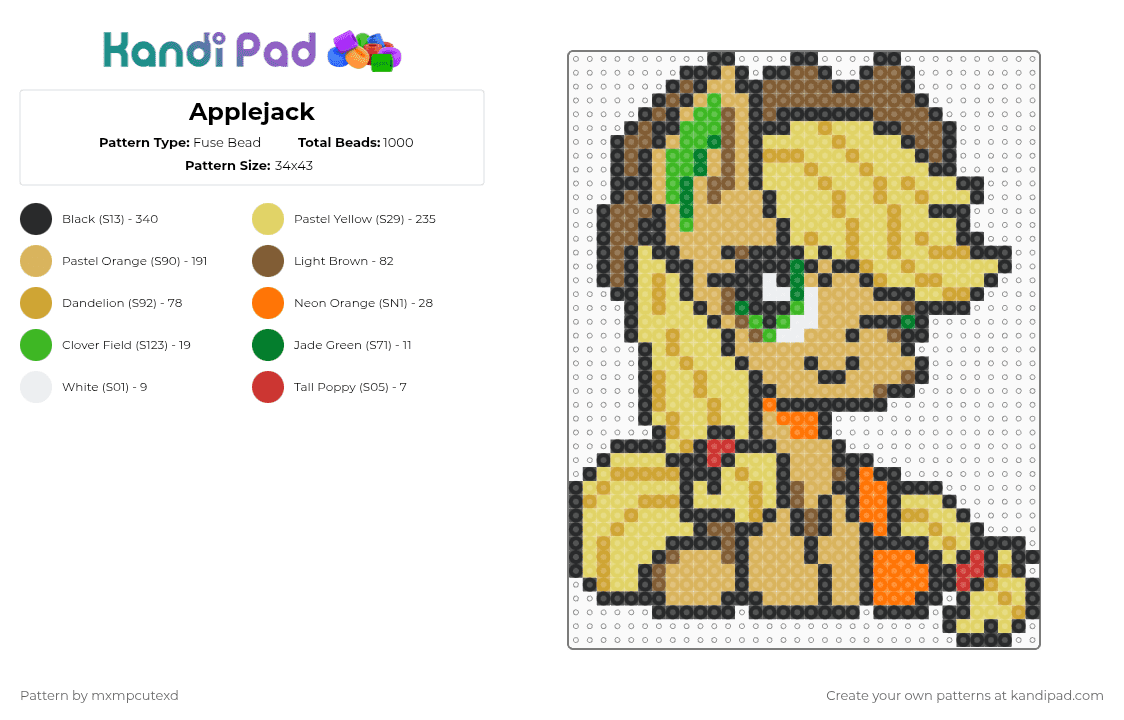 Applejack - Fuse Bead Pattern by mxmpcutexd on Kandi Pad - orange,yellow