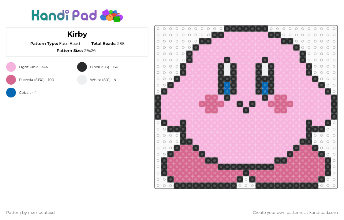 Kirby - Fuse Bead Pattern by mxmpcutexd on Kandi Pad - pink