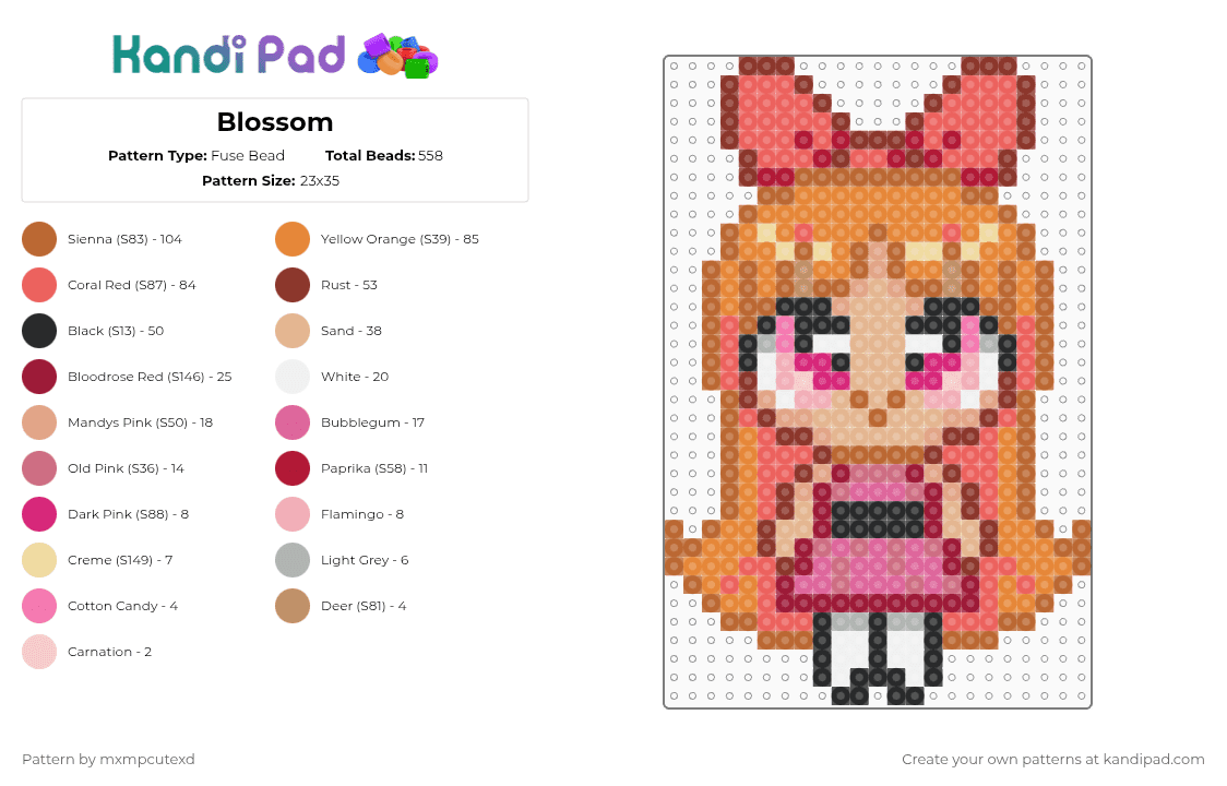 Blossom - Fuse Bead Pattern by mxmpcutexd on Kandi Pad - tan,red