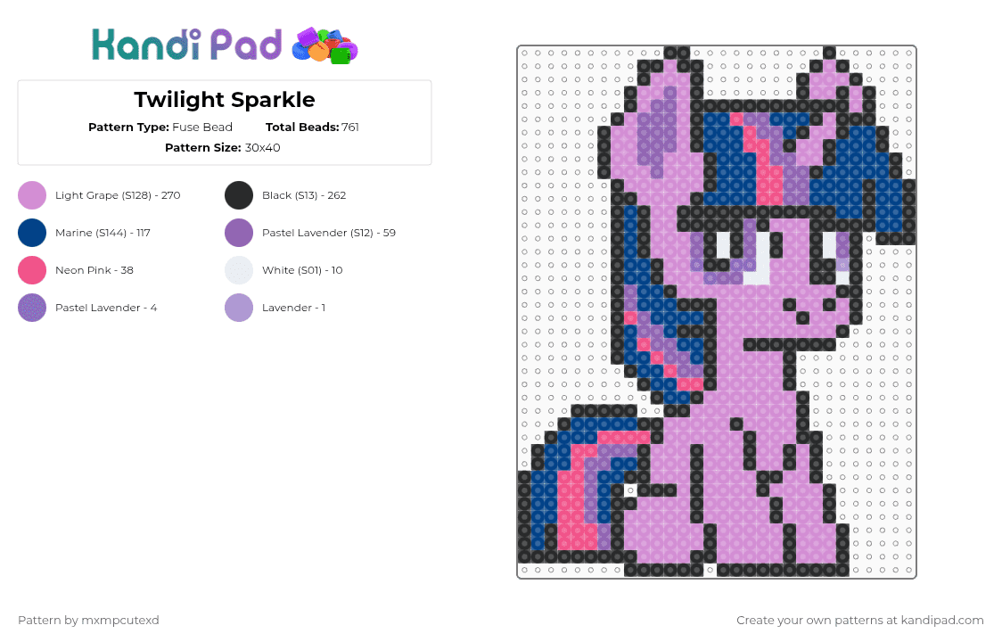 Twilight Sparkle - Fuse Bead Pattern by mxmpcutexd on Kandi Pad - pink