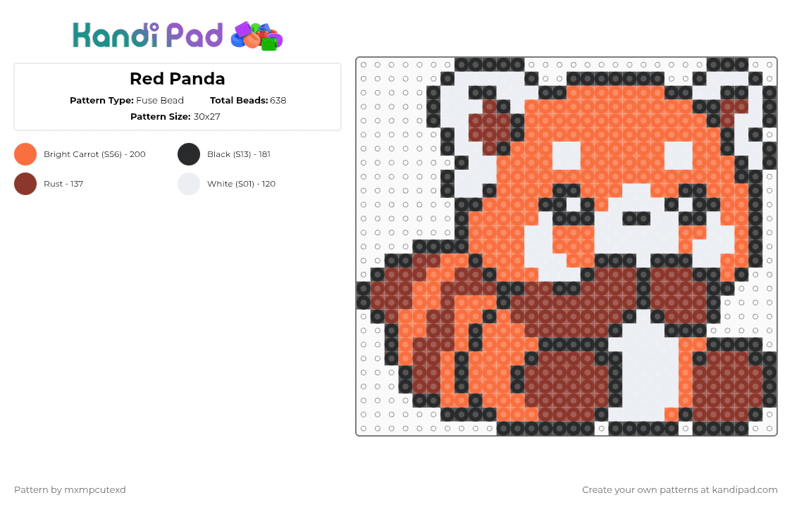 Red Panda - Fuse Bead Pattern by mxmpcutexd on Kandi Pad - red,orange