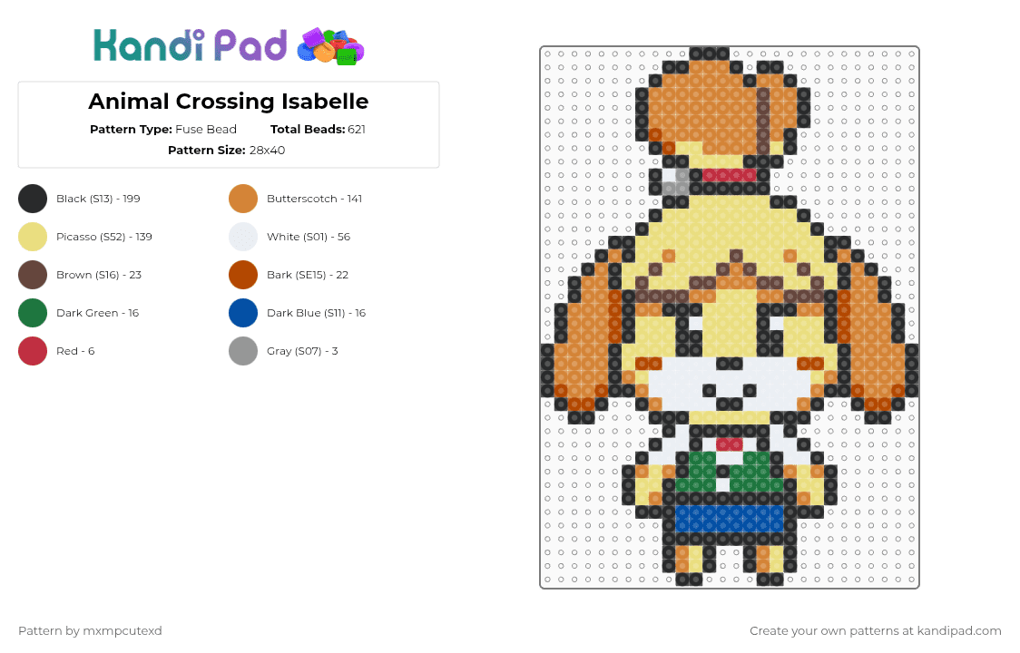 Animal Crossing Isabelle - Fuse Bead Pattern by mxmpcutexd on Kandi Pad - yellow,orange