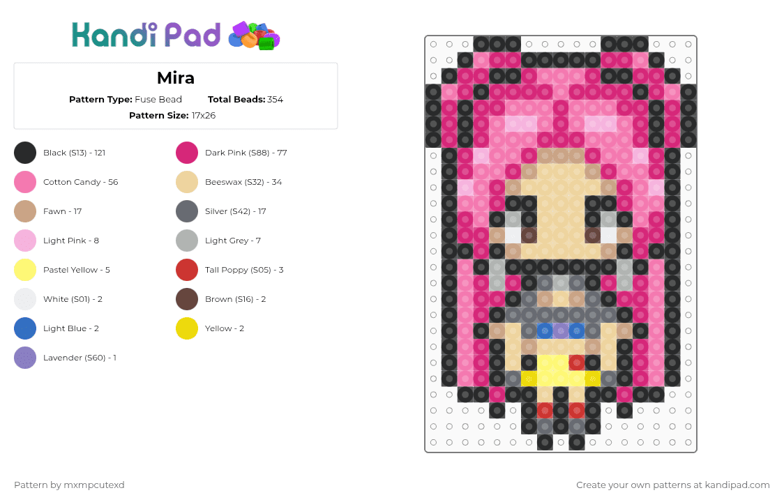 Mira - Fuse Bead Pattern by mxmpcutexd on Kandi Pad - beige,pink