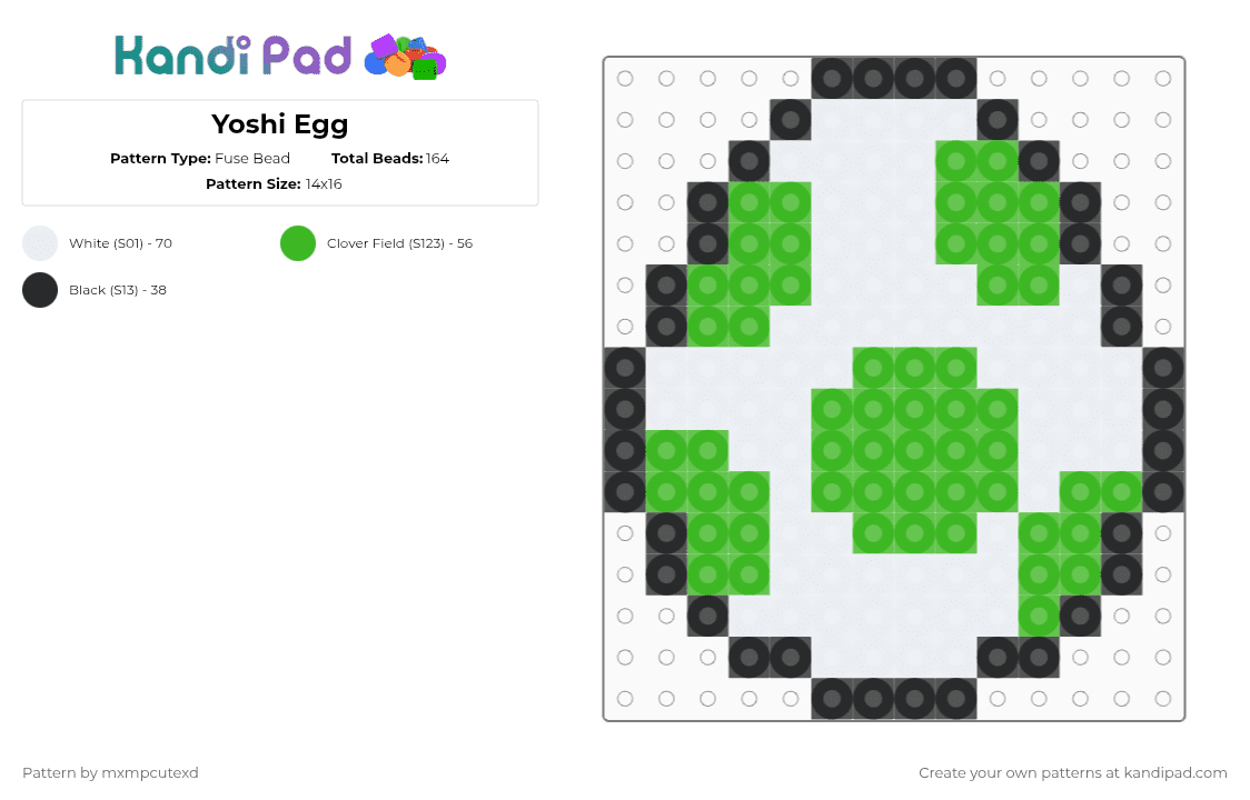 Yoshi Egg - Fuse Bead Pattern by mxmpcutexd on Kandi Pad - green,white