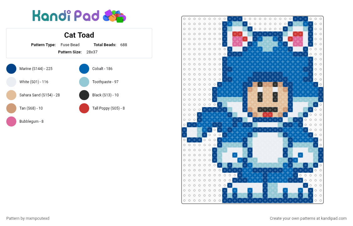 Cat Toad - Fuse Bead Pattern by mxmpcutexd on Kandi Pad - blue