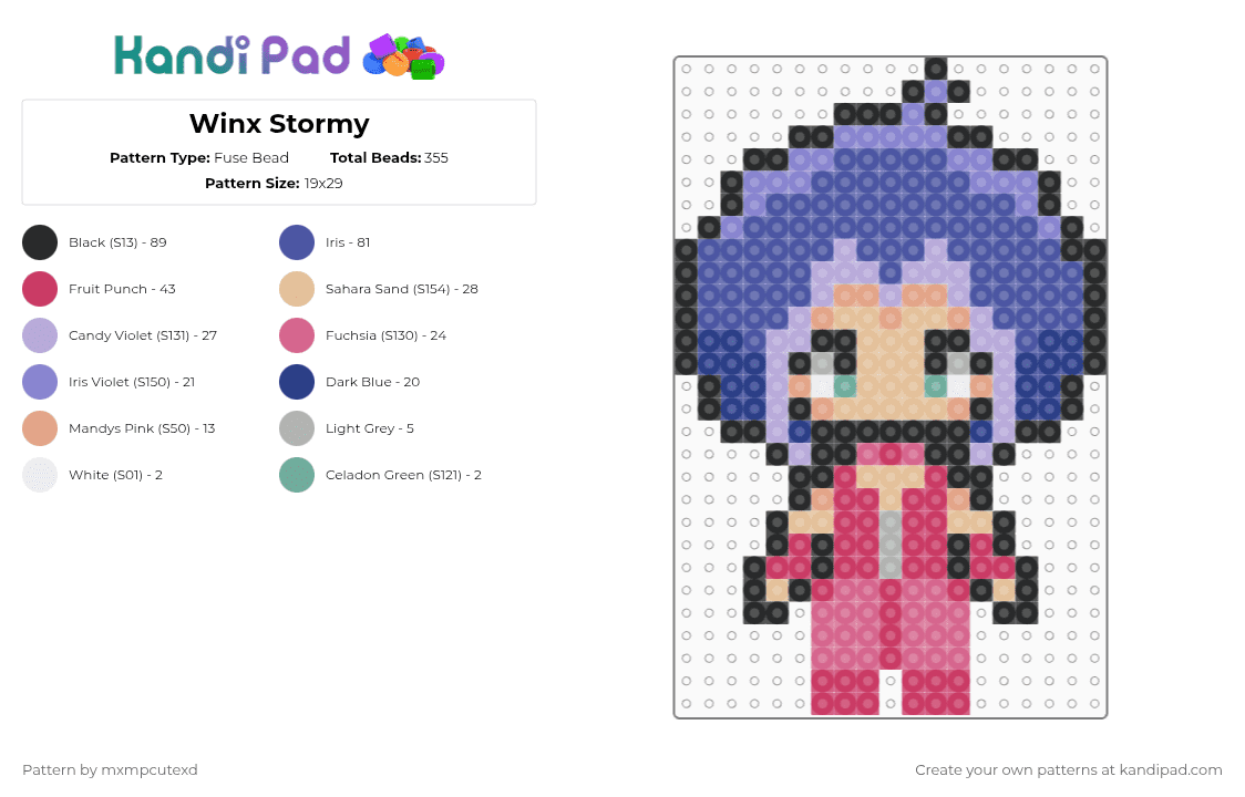 Winx Stormy - Fuse Bead Pattern by mxmpcutexd on Kandi Pad - purple,pink