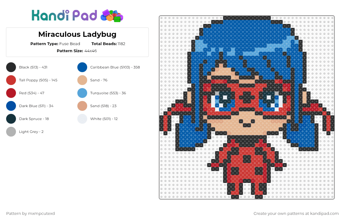 Miraculous Ladybug - Fuse Bead Pattern by mxmpcutexd on Kandi Pad - blue,red