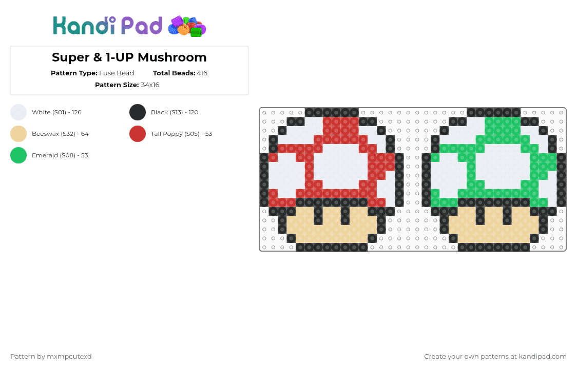 Super & 1-UP Mushroom - Fuse Bead Pattern by mxmpcutexd on Kandi Pad - beige