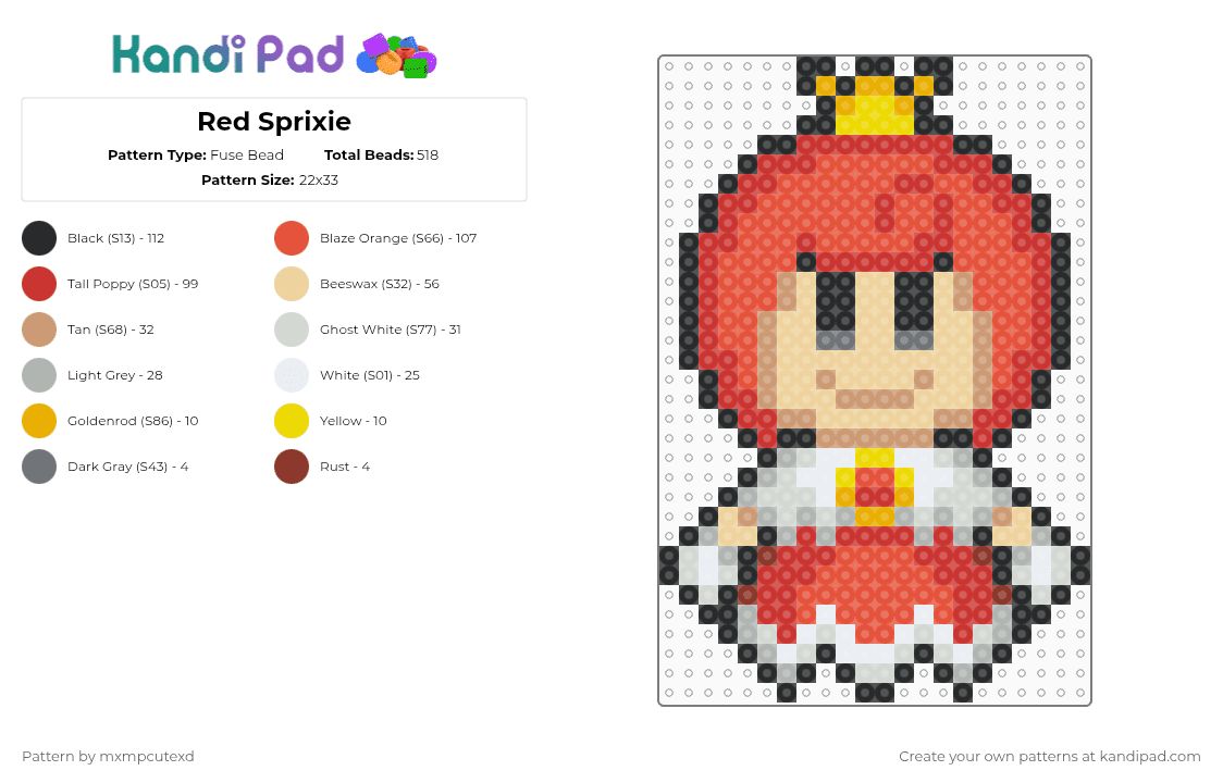 Red Sprixie - Fuse Bead Pattern by mxmpcutexd on Kandi Pad - beige, red