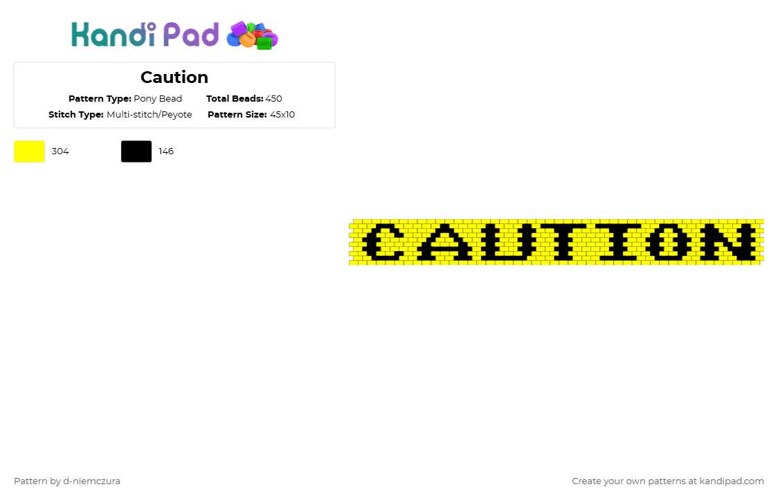 Caution - Pony Bead Pattern by d-niemczura on Kandi Pad - yellow,black