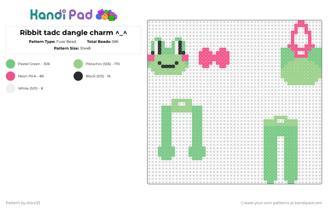 Ribbit tadc dangle charm ^_^ - Fuse Bead Pattern by st4rz33 on Kandi Pad - teal