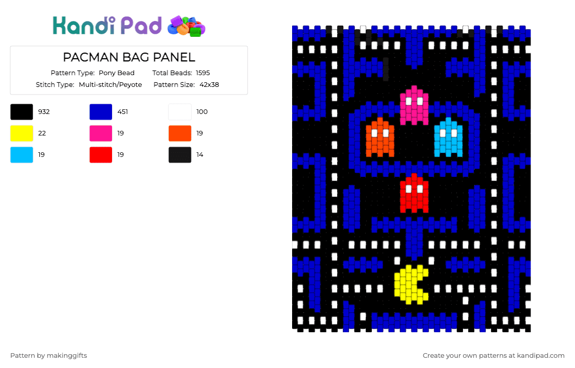 PACMAN BAG PANEL - Pony Bead Pattern by makinggifts on Kandi Pad - black,purple