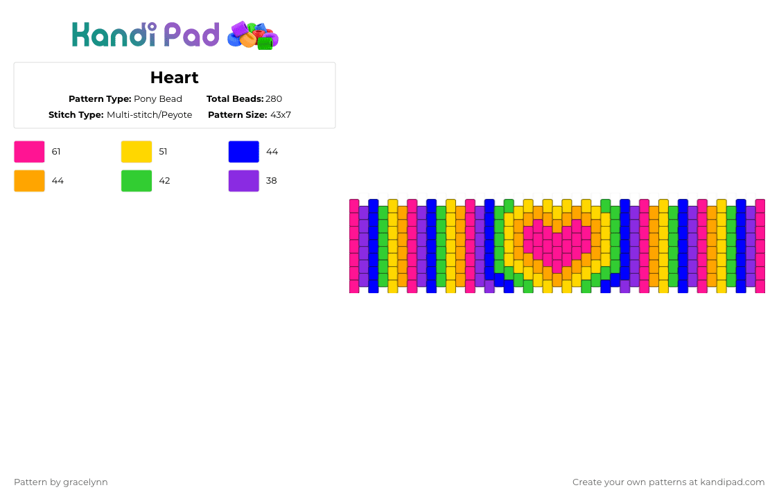 Heart - Pony Bead Pattern by gracelynn on Kandi Pad - pink,purple,cotdhearts