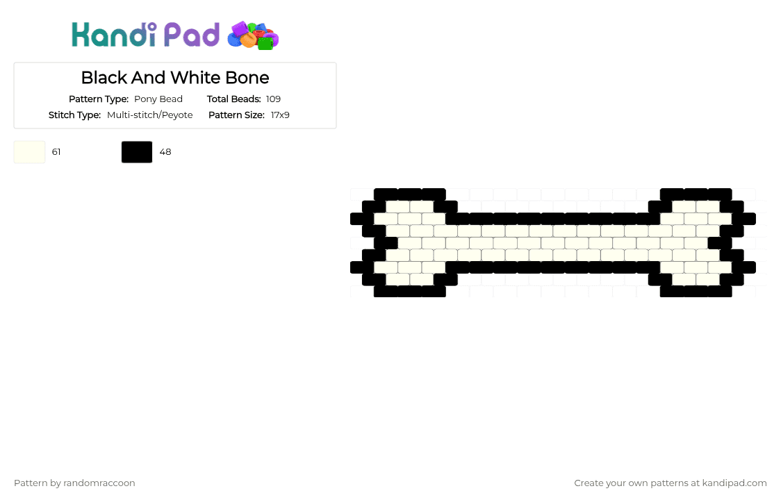 Black And White Bone - Pony Bead Pattern by randomraccoon on Kandi Pad - black,white