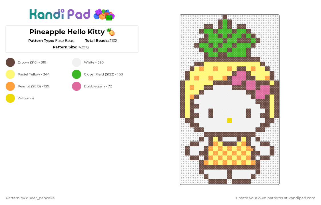 Pineapple Hello Kitty 🍍 - Fuse Bead Pattern by queer_pancake on Kandi Pad - brown,yellow