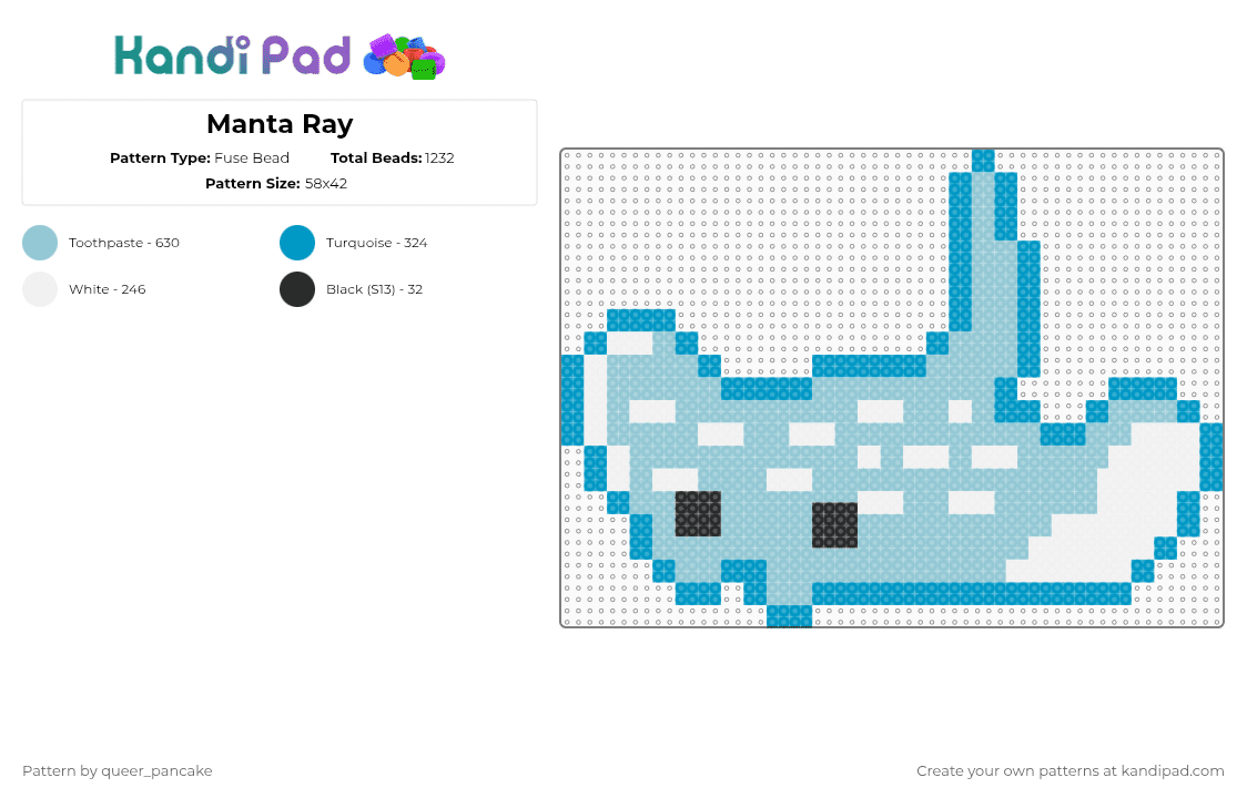 Manta Ray - Fuse Bead Pattern by queer_pancake on Kandi Pad - light blue