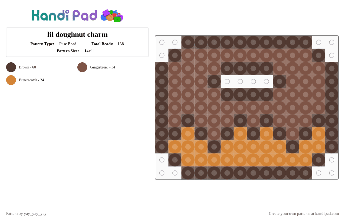 lil doughnut charm - Fuse Bead Pattern by yay_yay_yay on Kandi Pad - brown,tan
