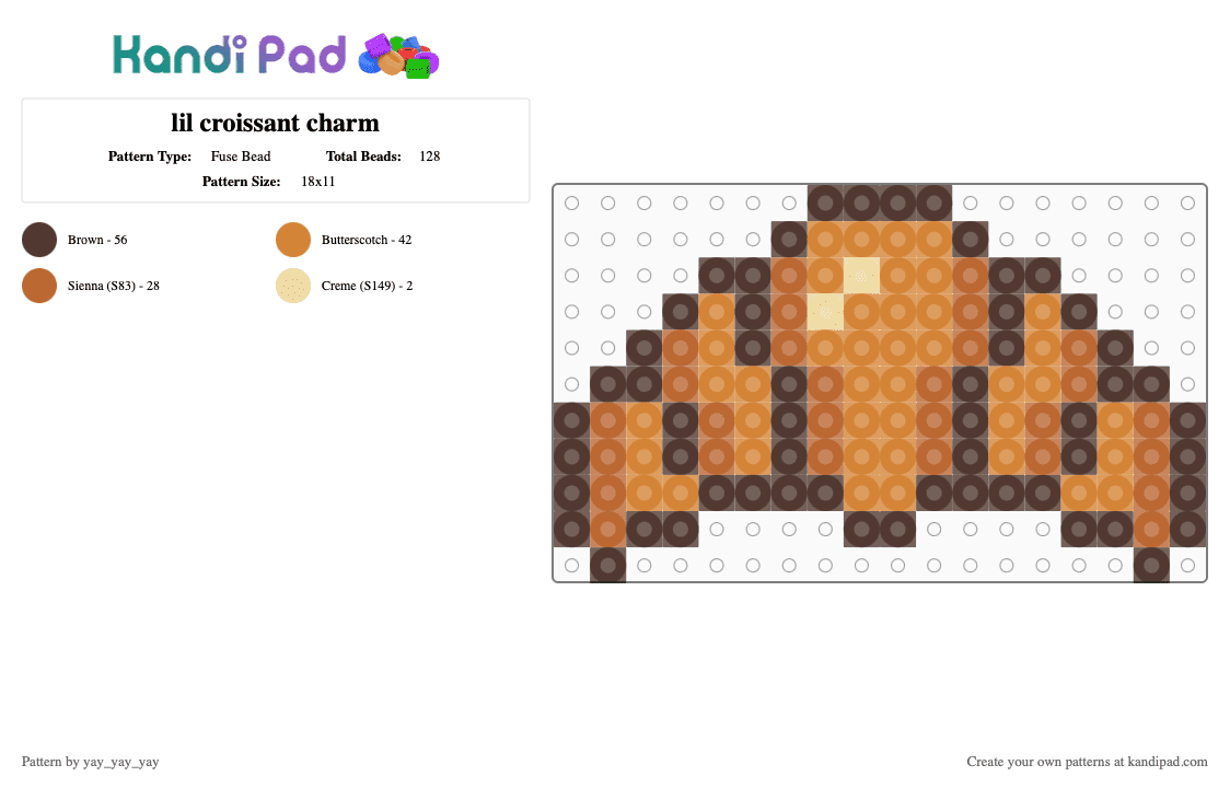 lil croissant charm - Fuse Bead Pattern by yay_yay_yay on Kandi Pad - brown,orange