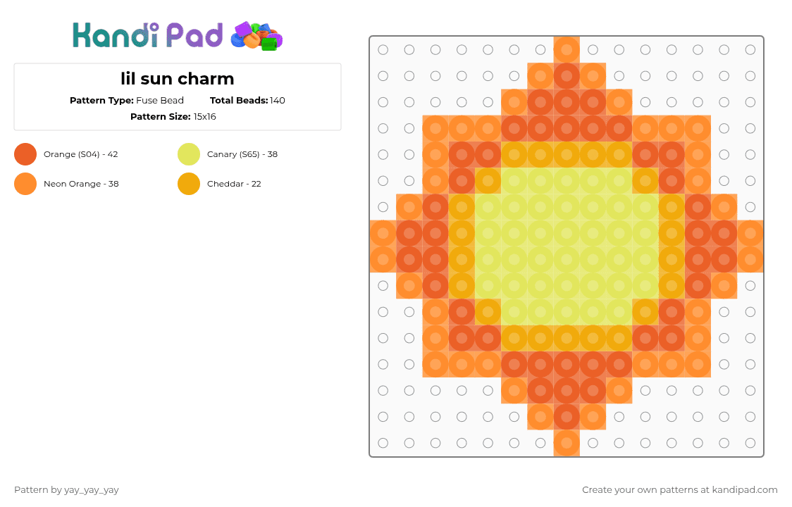 lil sun charm - Fuse Bead Pattern by yay_yay_yay on Kandi Pad - orange,yellow