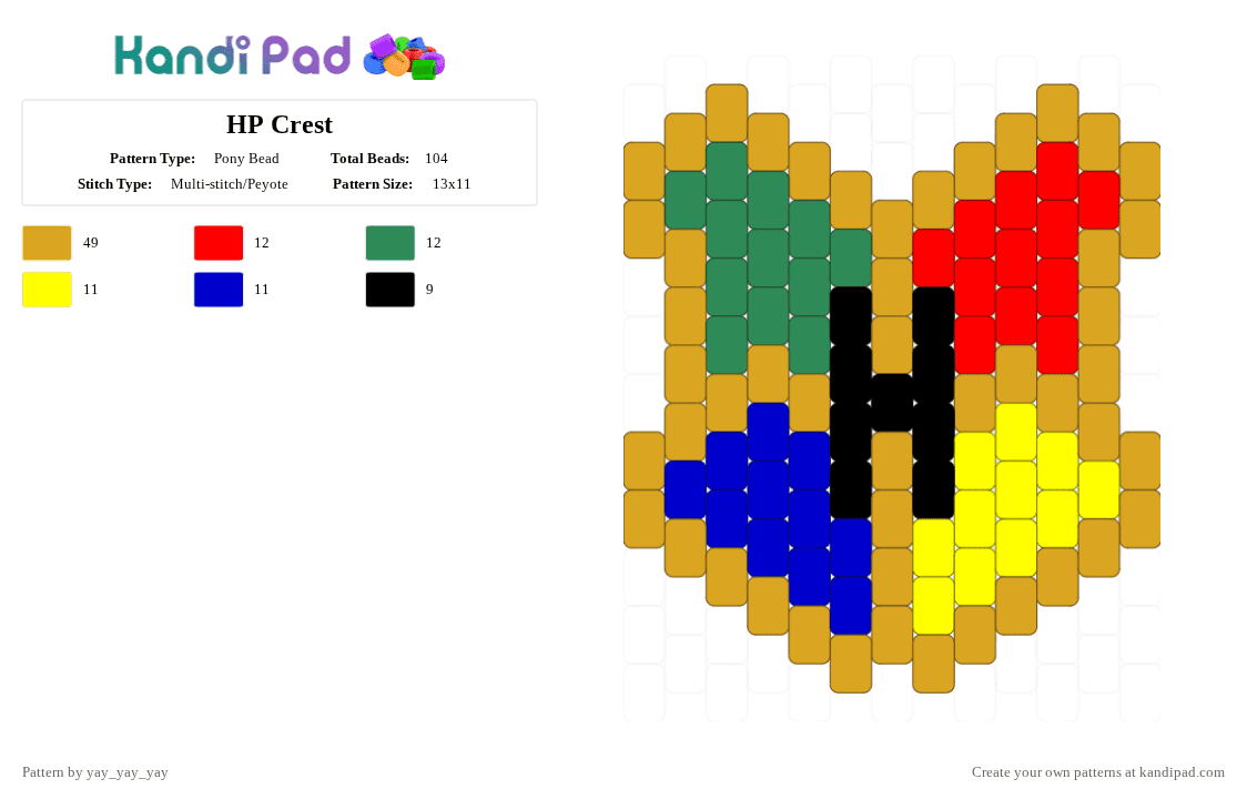 HP Crest - Pony Bead Pattern by yay_yay_yay on Kandi Pad - orange
