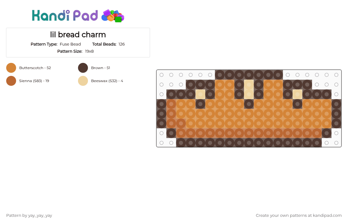 lil bread charm - Fuse Bead Pattern by yay_yay_yay on Kandi Pad - brown,orange