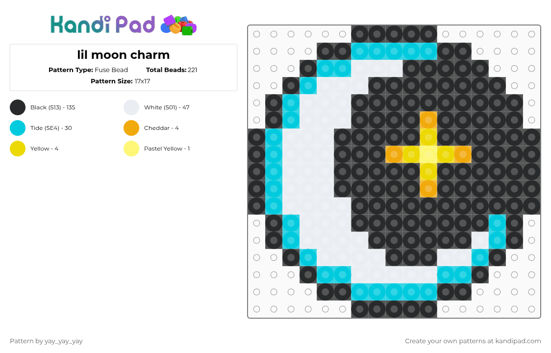 lil moon charm - Fuse Bead Pattern by yay_yay_yay on Kandi Pad - black,white,light blue