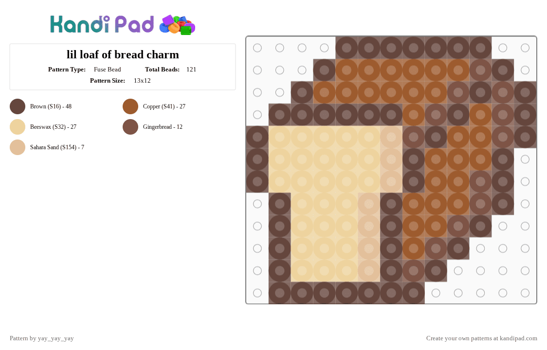 lil loaf of bread charm - Fuse Bead Pattern by yay_yay_yay on Kandi Pad - brown,tan