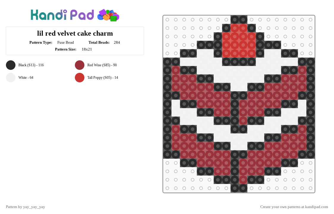 lil red velvet cake charm - Fuse Bead Pattern by yay_yay_yay on Kandi Pad - white,red,cotdvelvet